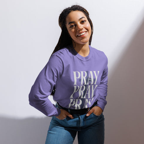 Pray Pray Pray Long Sleeve Christian Bible Verse T-Shirt